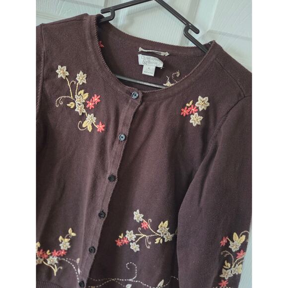 VTG Christopher & Banks XL Hand Embroidered Cardigan Fall Brown Floral - Picture 4 of 7